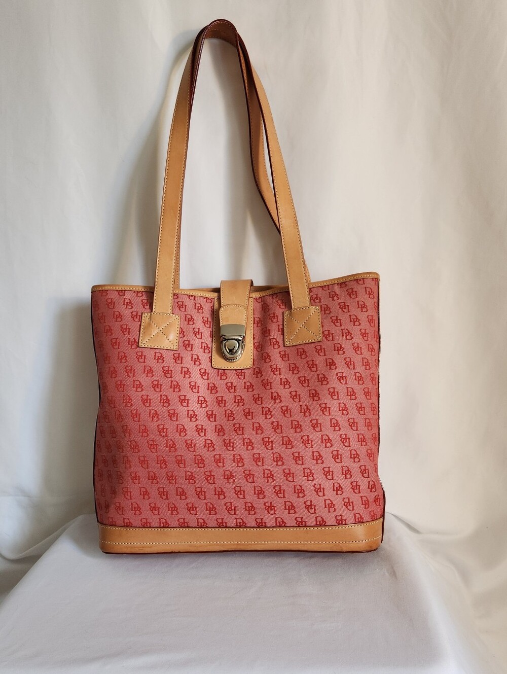 Dooney & Bourke Pink Logo Tote with Tan Leather Trim